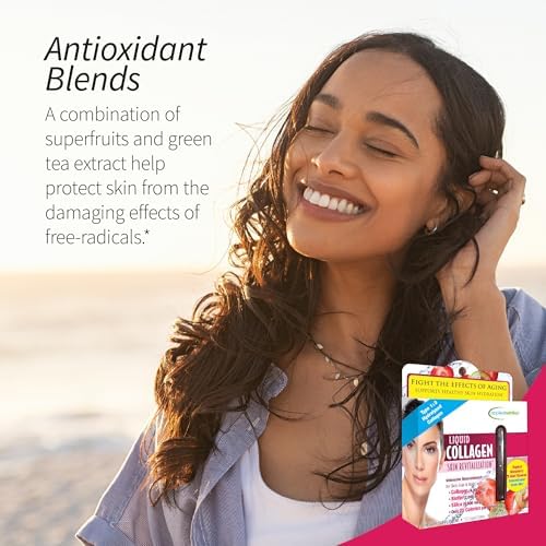 Applied Nutrition Liquid Collagen Skin Revitalization - 10 Liquid Tubes - Collagen, Biotin & Silica - Tropical Strawberry & Kiwi Flavor - 10 Servings