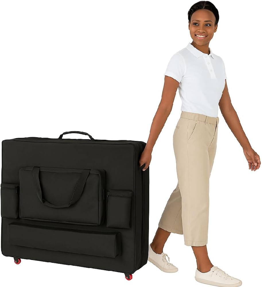 Deluxe Portable Massage Table Carrying Case with Wheels – Heavy-Duty Nylon Travel Bag with Shoulder Strap & Pockets – Fits Most Standard Folding Massage Tables – Black (30")