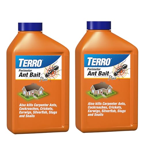 TERRO Perimeter Outdoor Ant Bait Plus, 2-Pack, 2 lb Shaker Canisters | Attracts and Kills Carpenter Ants, Roaches, Crickets, Earwigs, Silverfish, Slugs & Snails for Pest Control, 4-Week Protection