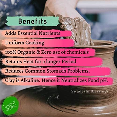 Swadeshi Blessings HandMade Unglazed Clay Pot for Cooking with Lid,2.5L,Red