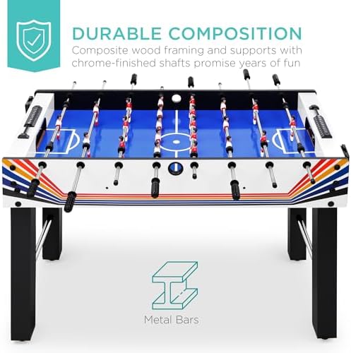 Best Choice Products Foosball Table for Kids and Adults, Game Room Soccer Game Table w/ 2 Balls, 2 Cup Holders, Ergonomic Handles, Chrome Finished Metal Bars