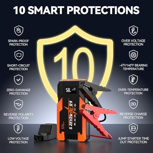 S ZEVZO ET05 Jump Starter 3000A Portable Car Jump Starter Battery Pack (7.2L Gas/ 5.5L Diesel), 51.8Wh 12V Jump Box with USB Ports