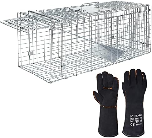 ANT MARCH 32'' Live Animal Cage Trap with Gloves Steel Humane Release