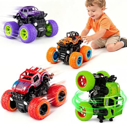 4 Pack Monster Trucks Toys for Boys 2 3 4 5 6 7 Year Old, Friction Powered Pull Back Car Toys for Toddlers Kids Ages 3-5 2-4 4-7