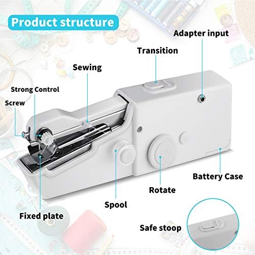 Blizzow Handheld Sewing Machine, Mini Portable Sewing Machine, Electric Household Quick Repairing Tool with Measure Tape for Fabric, Kids Cloth