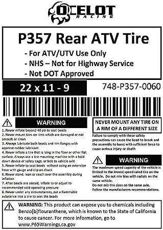 P357 ATV Rear Tire 22x11-9 GNCC Holeshot Sport RAZR Style 4-Ply Bias Construction with Non-Directional Tread Pattern For Durability, Grip