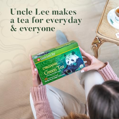 Uncle Lee's Organic Green Tea Bags 4-Pack, 106-Count Super Packs – Bright & Refreshing, Lightly Caffeinated Bulk Tea for Home, Office, Camping