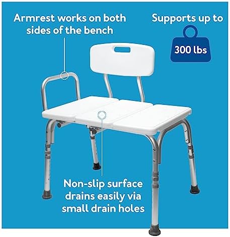 Carex Shower Bench and Shower Chair For Elderly and Disabled with Height Adjustable Legs, Tub Bench Converts to Right or Left Hand Entry