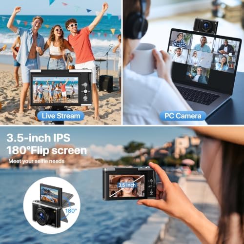 8K Digital Camera for Photography with WiFi 96MP Autofocus Vlogging Camera for YouTube Video 3.5'' 180°Flip Screen 20X Zoom Anti-Shake Compact