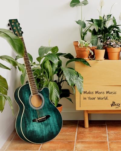 Winzz 40 Inches Acoustic Steel-string Guitar Beginner, Elegant Unique Color Design (Blue-green)