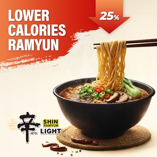 Nongshim Shin Ramyun Light, Air-Dried Korean Ramen Noodles, 4 Pack