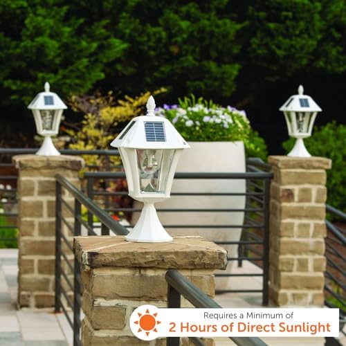 Gama Sonic Baytown II Bulb White Outdoor Solar Light, Single Post Light with 3 Mounting Options, 3in. Fitter for Lamp Posts