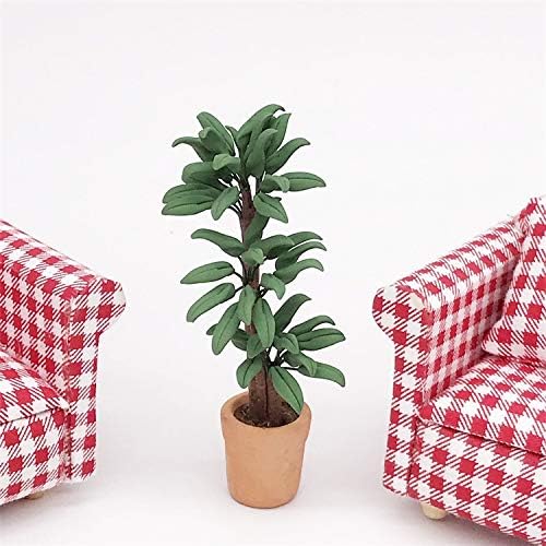Dollhouse Decoration Accessories, 1:12 Toy House Miniature Scene Model Potted Green Plant Posing Fortune Tree Pretend Toys