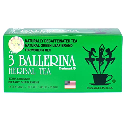 3 Ballerina Herbal Green Leaf Detox Tea, Extra Strength Drink-Caffeine Free, 18 Tea Bags (1 Box)