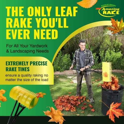 Back Saving Garden Rake ― Leaf Rakes for Gardening ― Leaf Picker Upper ― Heavy Duty Leaves Claw & Rakes Lawns Garden Tool ― Easy Leaf & Grass Grabber Without Bending Over ― Yellow