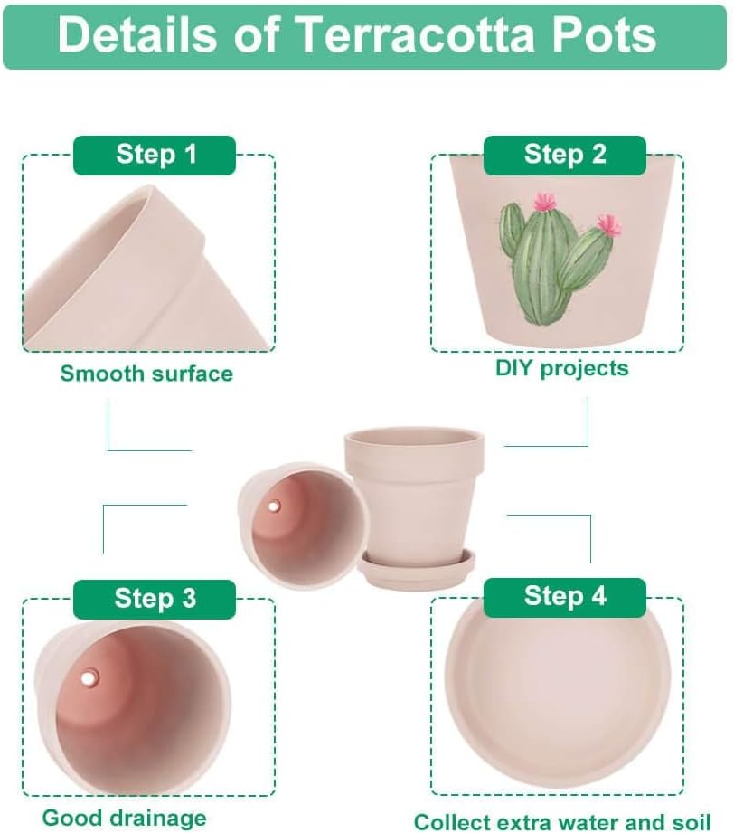 vensovo 8 Inch Clay Pot for Plant with Saucer - 2 Pack Large Terra Cotta Plant Pot with Drainage Hole, Clay Planters Pot