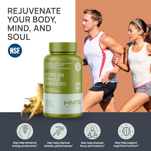 Korean Red Panax Ginseng 2000mg Supplement – 120 Vegan Capsules, Max Strength Ginsenosides, NSF Certified Extract for Energy, Stamina, Focus