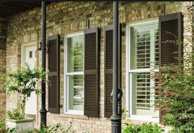 Homeside Open Louver Vinyl Shutters (1 Pair) 14-1/2in. x 43in. - 022 Chocolate - Premium Exterior Vinyl | Classic Slatted Design | Fade-Resistant