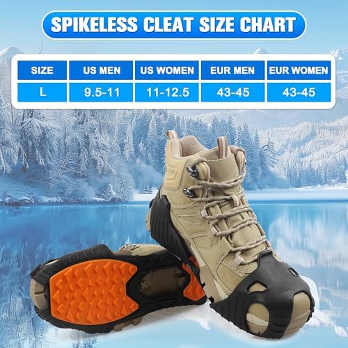Spikeless Ice Cleats Slip On Spikeless Footwear Traction Aids for Slick Wet Slippery Surface Men Women Full-Foot Rubber Tread for Ice Shoes Grippers