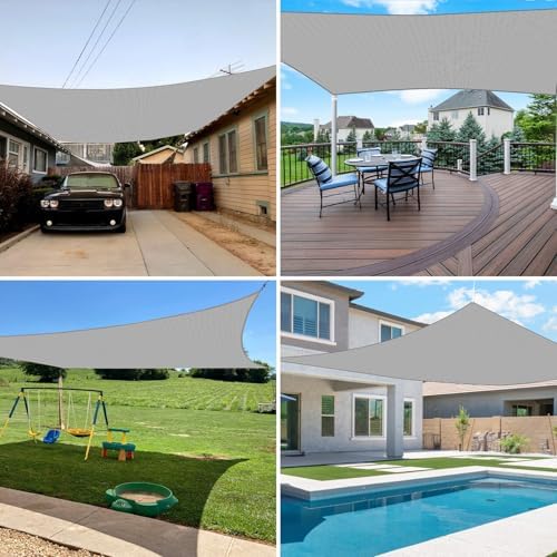 E&K Sunrise 8' x 10' Sun Shade Sail Rectangle Canopy Shade Cover UV Block for Patio Backyard Garden Outdoor (Gray)