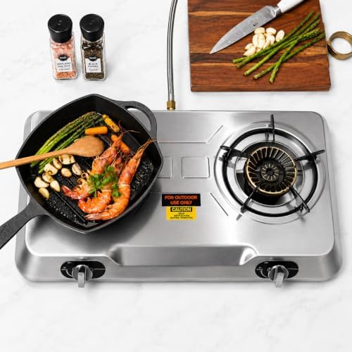 XtremepowerUS Double Burner Propane Stove, 25, 516 BTU Outdoor Camping Cooktop with Auto Ignition, Portable Stainless Steel LPG Gas Stove for Camping