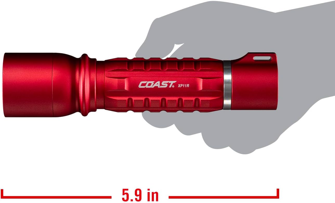 Coast XP11R 2600 Lumen USB-C Rechargeable LED Flashlight with Slide Focus and Pure Beam Focusing Optic, 4 Light Modes, Black