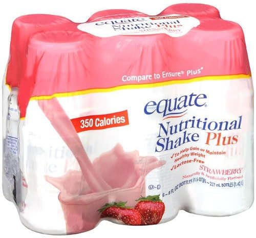 Equate Strawberry Nutritional Shake Plus, 350 Calories, 6 Shakes, 1.5-quart Box (Pack of 2)