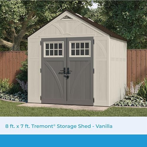 Suncast 8x7 Ft. Outdoor Storage Shed - Large Resin Shed with Floor, Lockable Double Doors