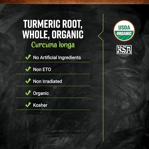Frontier Co-op Organic Whole Turmeric Root, 1-pound Bulk Bag, Distinct Aroma, Ginger & Pepper-Like Flavor, Kosher, Non-GMO