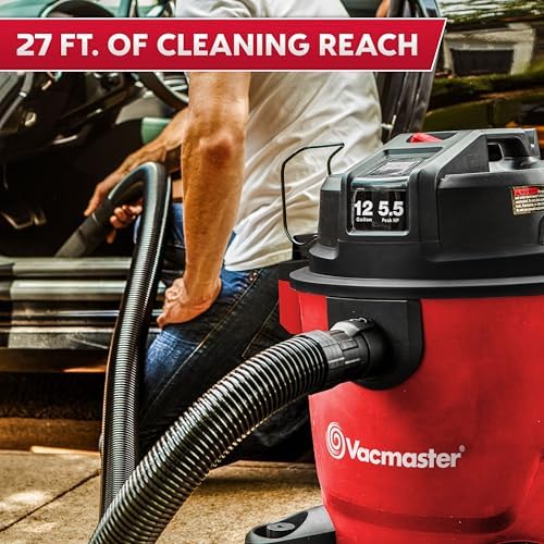 Vacmaster VJH1211PF 1101 12-Gal 5.5 Peak HP Heavy-Duty Wet/Dry Vac Red