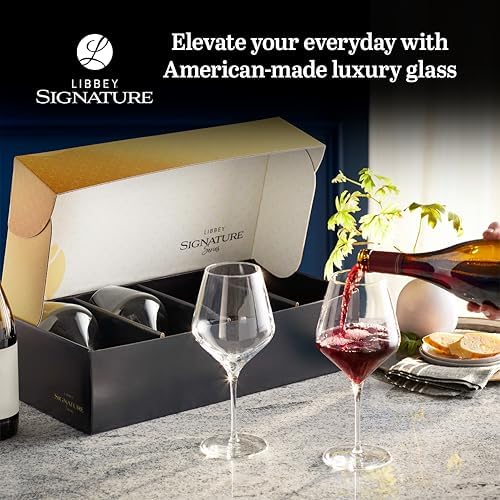 Libbey Signature Red Wine Glasses Set of 4, Seamless 24 Oz Wine Glasses for Cabernet, Merlot, and More, Stemmed Wine Glasses for All Occasions
