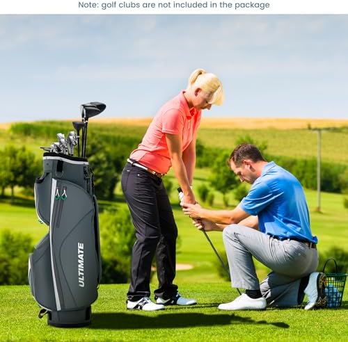 ULTIMATE 14-Way Golf Cart Bag, 3.7 LBS Lightweight Portable Golf Bag with Top Dividers, 7 Zipped Pockets Including Cooler Bag, Rain Hood