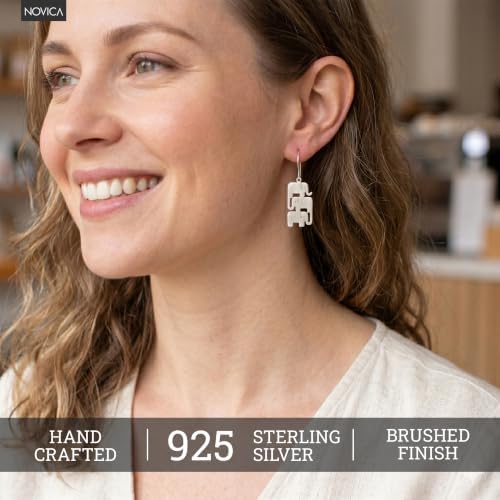 NOVICA Artisan Handmade .925 Sterling Silver Dangle Earrings Thailand Animal Themed 'Elephant Stack'