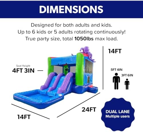 JumpOrange 25x13ft Octopus Commercial 15oz PVC Bouncer Slide Combo with Pool