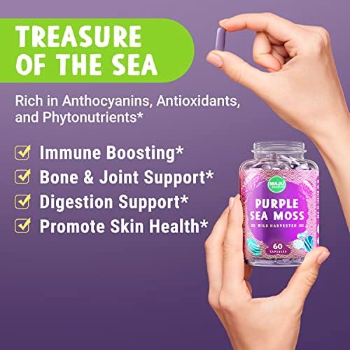MAJU 4-in-1 Organic Sea Moss Capsules, Wild Chondrus Crispus, Seamoss w/Bladderwrack + Burdock Root, Stronger Than Gel, Irish