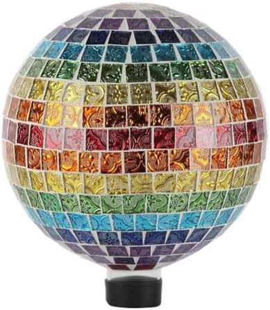 Lily's Home Colorful Mosaic Glass Gazing Ball, Designed with a Stunning Holographic Petal Mosaic Pattern to Bring Color and Reflection to Any Home and Garden, Red and Gold (10" Diameter)