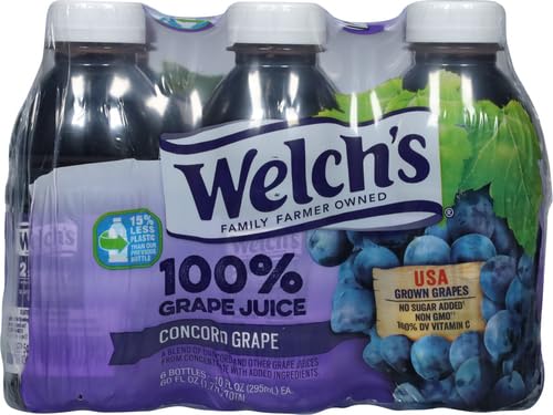 Welch's 100% Grape Juice, Concord Grape, 10 Fl Oz On-the-Go Bottle (Pack of 6)
