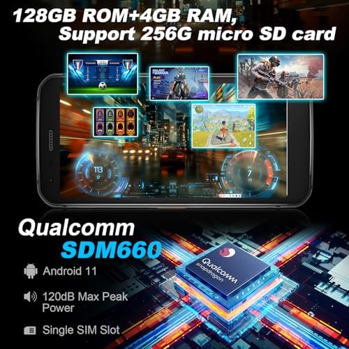 Unifone S62 Unlocked Rugged Cell Phone (128GB, 4GB) 5.7" IP68 Waterproof Android Smartphone, 12MP Dual Camera, All Day Battery, NFC