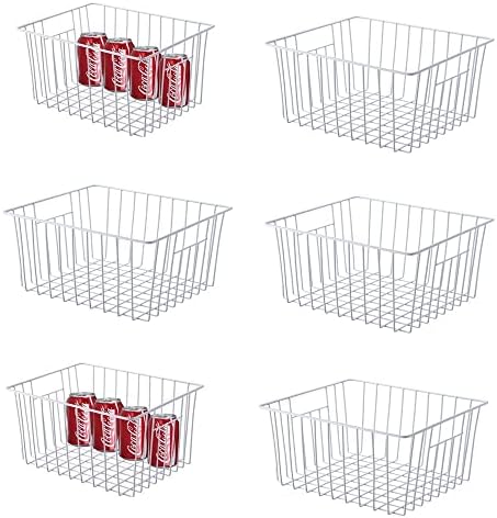 Freezer Organizer Bin, Kitchen Metal Wire Storage Basket, Pantry Cupboard Household Container Divider with Handles, Bathroom, Closet, Bedroom, Office