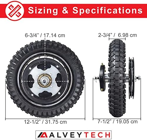 AlveyTech Rear Wheel Assembly for Razor MX350 (Versions 23+) and MX400 (Versions 19+) Dirt Rocket Bikes - Replacement Wheels with 12-1/2"x2.75 Tire