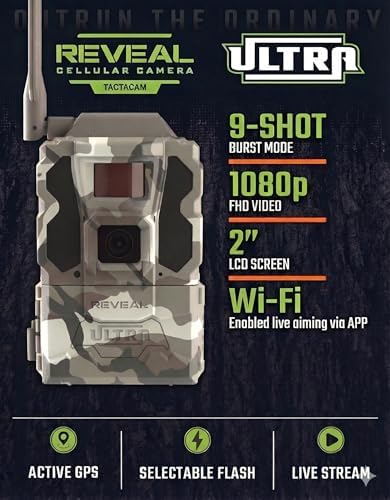 TACTACAM Reveal Ultra Cellular Trail Camera – 4K Photo, 1080P Video, Live Streaming, GPS, Low-Glow/No-Glow Flash