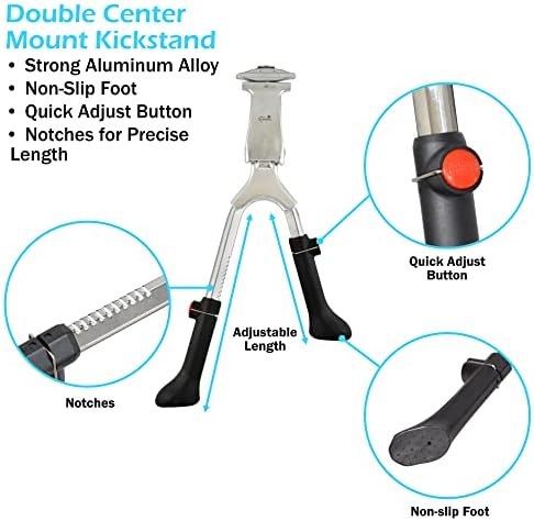 Lumintrail Center Mount Bike Double Leg Kickstand - Adjustable Height Kick Stands for 24, 26, 27.5, 29 Inch Adult Bicycles - Perfect for Cruiser, Road and Hybrids