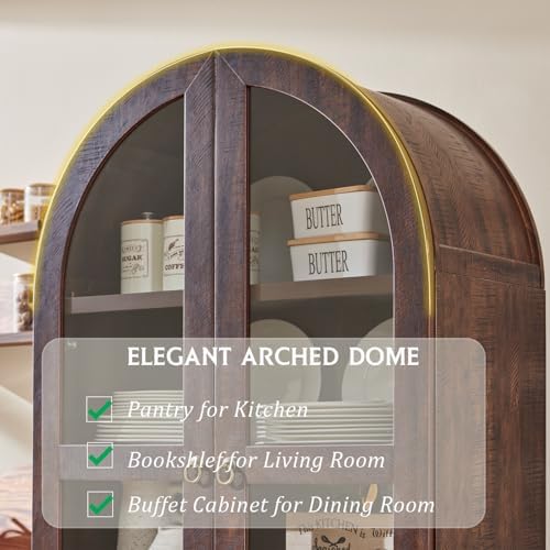 IFGET 71" Tall Arched Kitchen Pantry, Modern Farmhouse Wood Kitchens Storage Cabinets with 2 Large Drawers and Adjustable Shelves, Versatile Cupboard for Kitchen, Dining Room, Bathroom, Natrual