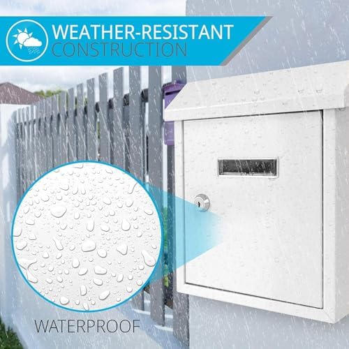Serenelife Weatherproof Wall Mount Locking Mailbox Galvanized Steel Drop Box with Metal Flap for Mail Letters, Newspaper, Money Box