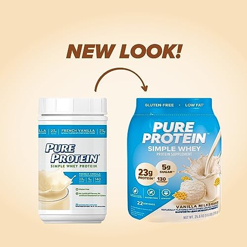 Pure Protein Powder, French Vanilla, Low Sugar, Gluten Free, 1.6 lbs | Natural Whey, High Protein
