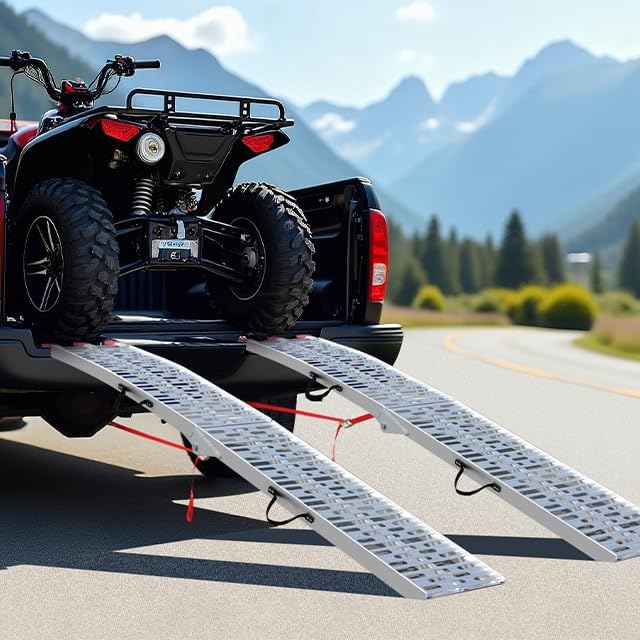 Ruedamann 7.5FT Aluminum Motorcycle Ramp, 750 lbs Capacity, 1 PC | Folding Truck Ramp for ATV, Motorcycle, Lawn Mower, Bike Ramp for Truck, Anti-Slip Loading Ramp for Dirt Bike
