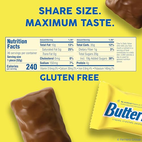 Butterfinger Full Size Candy Bar, 18 Count, Crispety Crunchety Peanut-Buttery On-The-Go Sweet Treat, 1.9 oz Each