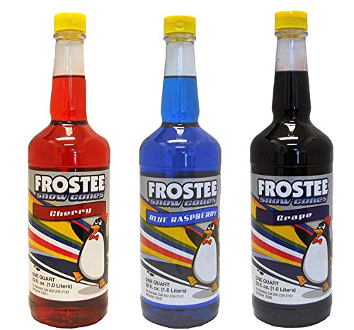 Concession Essentials Shaved Ice Snow Cone Syrups. 32 Oz Per Bottle Pack of Three. Blue Raspberry, Grape, Cherry