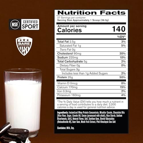 BARE PERFORMANCE NUTRITION, BPN Whey Protein + Casein Protein Powder Blend, Vanilla, 25g Protein per Serving Supports Lean Muscle Recovery