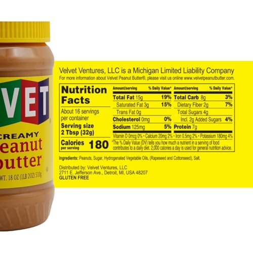 Velvet Peanut Butter, Creamy – Detroit’s Classic Since 1937, Smooth & Nostalgic Spread with “Fresh, Pure, Delicious” Label, Made in the USA, Gluten-Free, Perfect for Sandwiches, Baking & Snacking (18 Ounce Jar)
